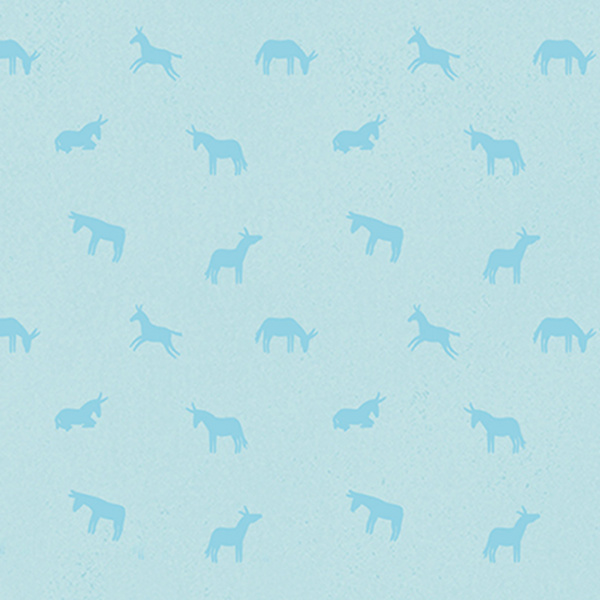 A blue background with dark blue donkey motifs