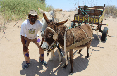 Erwin with nara farming donkeys, Namibia